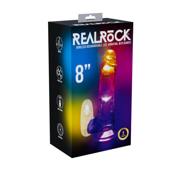 RealRock Vibrierender Dildo mit LED Transparent 20 cm &Oslash; 4,5 cm