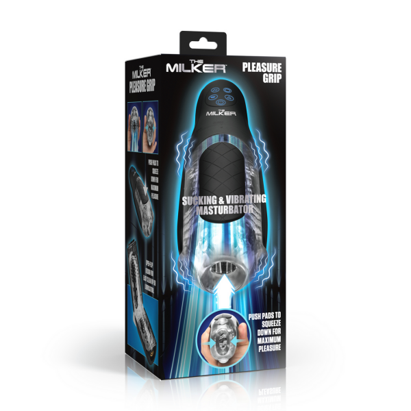 XR Brands The Milker Pleasure Grip Saugender und Vibrierender Masturbator Transparent Schwarz