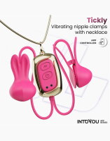 INTOYOU Tickly Nipple Clamps with Necklace (with App Control) - Pink