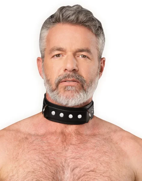 Rimba Leather Neck Restraint with Double D-Ring Black