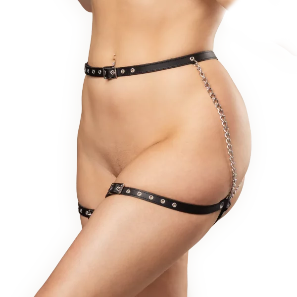 Rimba Leather Harness with Metal Chains Black One Size