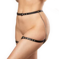 Rimba Leather Harness with Metal Chains Black One Size