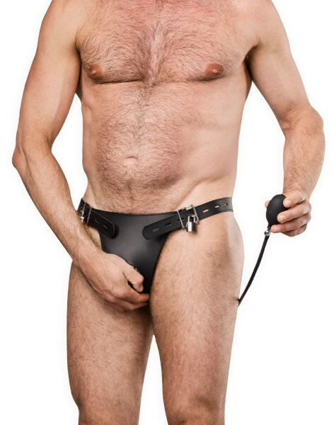 Rimba Keuschheitsg&uuml;rtel aus Leder mit aufblasbarem Analplug Schwarz