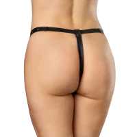 Rimba Open Leather Thong with Decoration Black L-XL