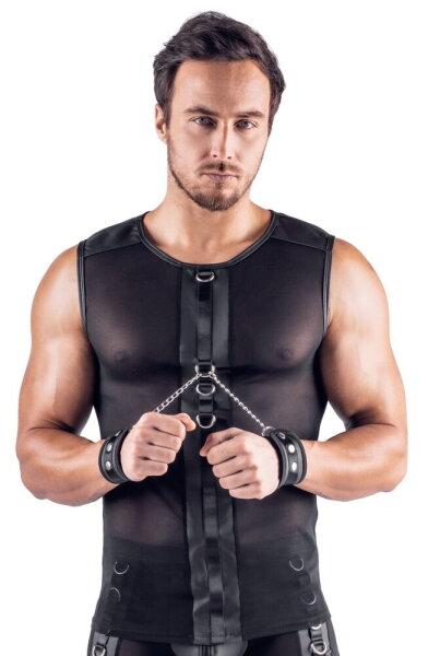 Svenjoyment &Auml;rmelloses Netz-Shirt mit Soft-Handfesseln Schwarz XL