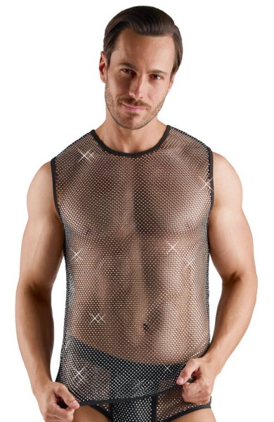 NEK Betonendes Netz-Shirt mit Glitzersteinchen Schwarz 2XL