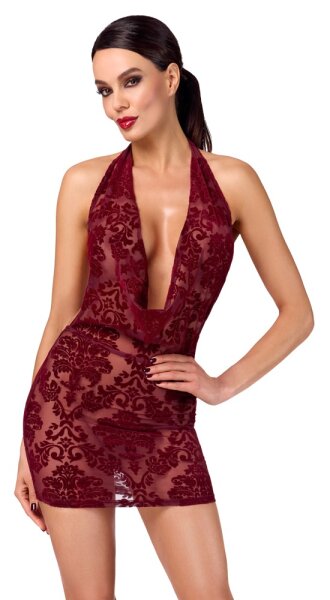 Noir Kink Royal Sheer Mini Dress Burgundy XL
