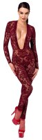 Noir Kink Royal Sheer Long Sleeve Jumpsuit Burgundy XL
