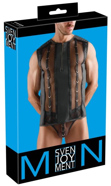 Svenjoyment Netz-Shirt mit Wetlook und Rei&szlig;verschluss Schwarz XL