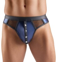 Svenjoyment Wetlook Thong with Mesh Inserts Dark Blue L