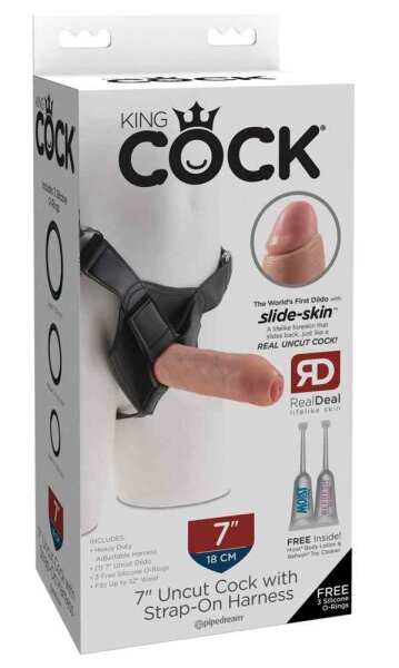 King Cock 7" Uncut Cock with Strap-On Harness