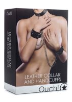 Leather Collar and Handcuffs - Black